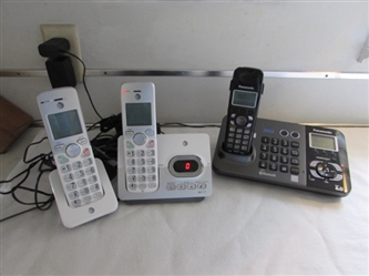 AT&T & PANASONIC CORDLESS PHONES WITH ANSWERING MACHINES.