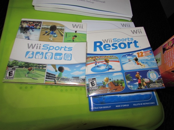 Wii VIDEO GAME CONSOLE W/BALANCE BOARD, GAMES, ETC.
