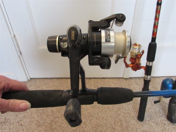 TORQUE, RODDY HUNTER & SHAKESPEARE PRO-AM FISHING RODS WITH REELS