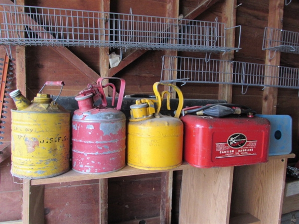 GAS CANS, TIRE CHAINS & TOOL BOX