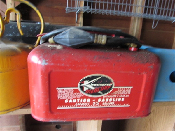 GAS CANS, TIRE CHAINS & TOOL BOX