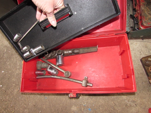 TOOLBOXES & TRAYS W/SOCKETS & MORE