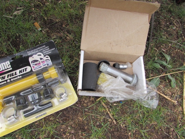 ASSORTMENT OF AUTOMOTIVE AND SMALL ENGINE PARTS AND TOOLS