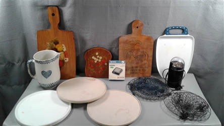 Lazy Susans, Mesh Wire Fruit/Vegetable Baskets, Coffee Grinder, Cutting Boards
