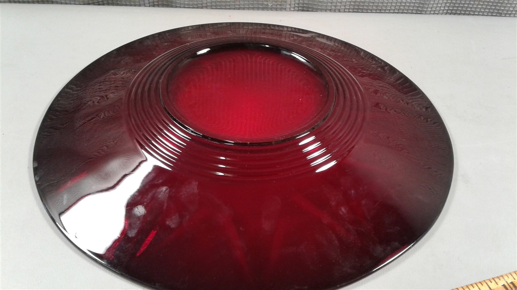 Large Vtg Ruby Red Serving Platter/Punch Bowl Underplate