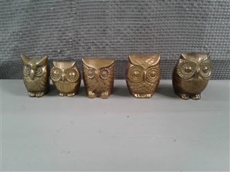 5 Brass Owls 