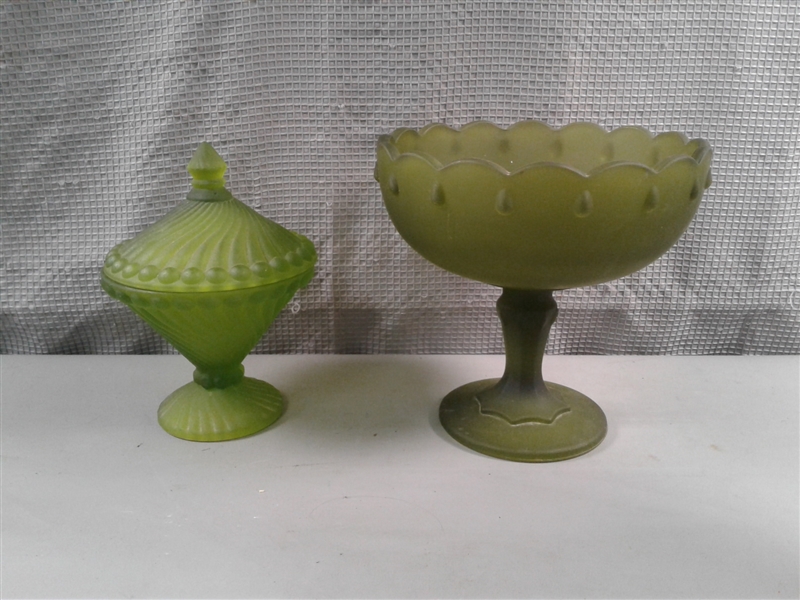 Frosted Green Glass Candy Dishes