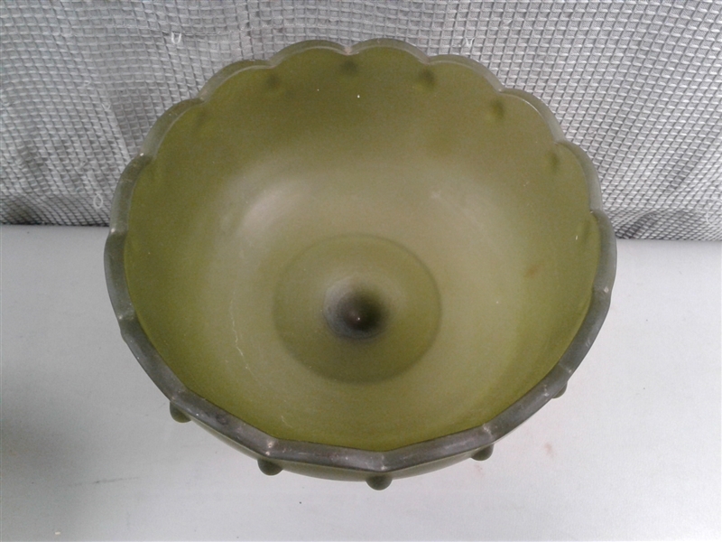 Frosted Green Glass Candy Dishes