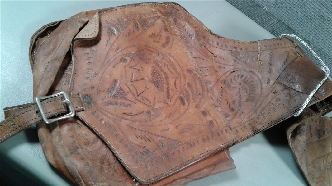 Vintage Engraved Leather Saddle Bags
