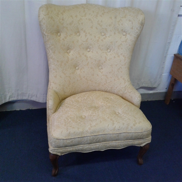 Vintage Yellow Wingback Chair with Queen Anne Legs