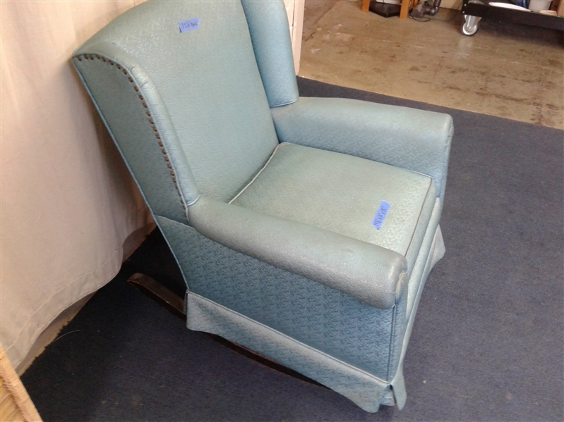 Vintage Upholstered Teal Rocking Chair