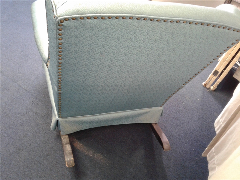 Vintage Upholstered Teal Rocking Chair