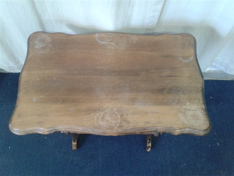 Vintage Wood Side Table With Magazine Holder