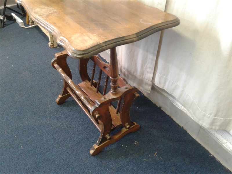 Vintage Wood Side Table With Magazine Holder