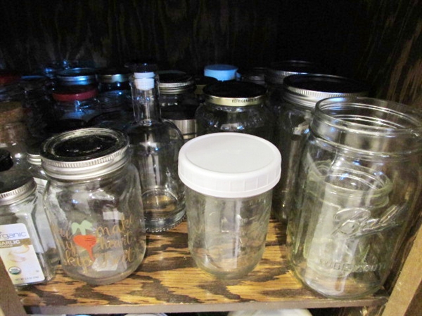 NICE ASSORTMENT OF GLASS CANNING JARS AND STORAGE CONTAINERS