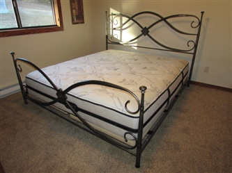 METAL ARTSY BED FRAME WITH CAL KING BEAUTYREST MATTRESS