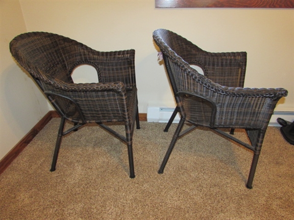 OUTDOOR WICKER WOVEN CHAIRS PLUS CUSHIONS