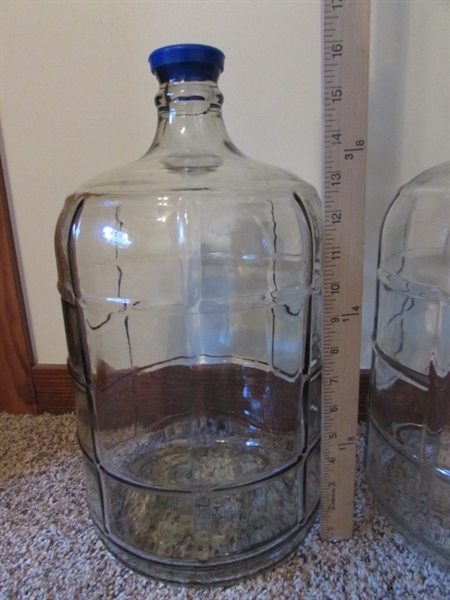 THREE GALLON GLASS CARBOY/WATER JUGS WITH CAPS