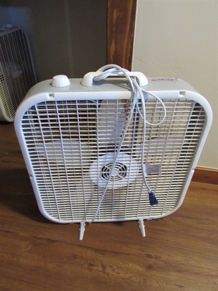 TWO LASKO BRAND WHITE BOX FANS