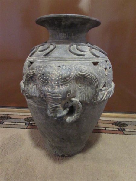 ENGRAVED, CARVED, ELEPHANT VASE