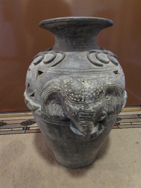 ENGRAVED, CARVED, ELEPHANT VASE