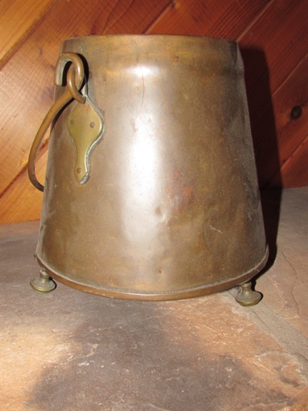 ANTIQUE BRASS CALDRON & ANTIQUE FOOT WARMER