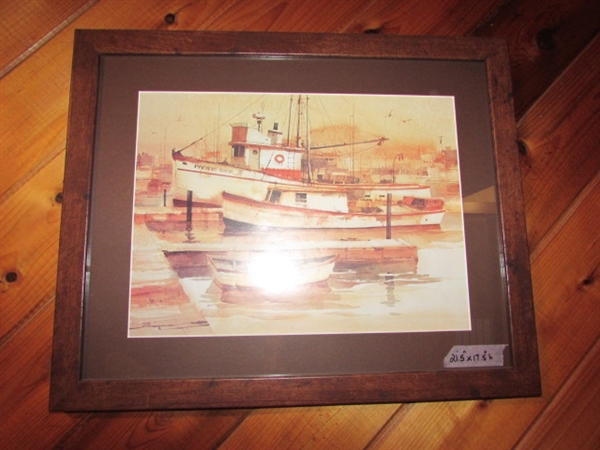 MOUNT SHASTA GALLERY FISHING BOATS PRINT IN A WOOD FRAME