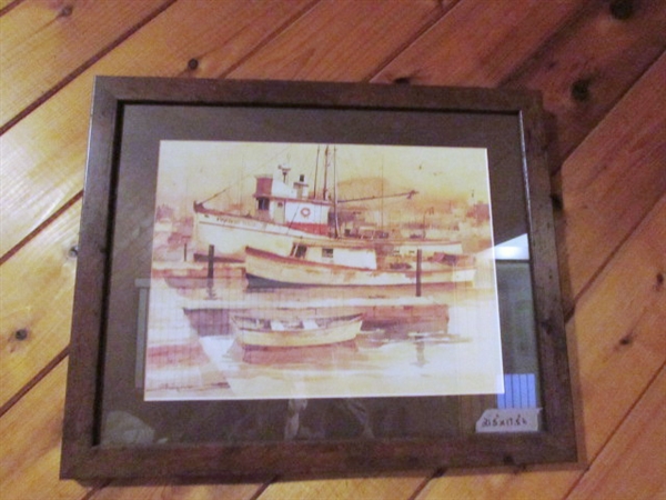 MOUNT SHASTA GALLERY FISHING BOATS PRINT IN A WOOD FRAME