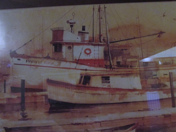 MOUNT SHASTA GALLERY FISHING BOATS PRINT IN A WOOD FRAME