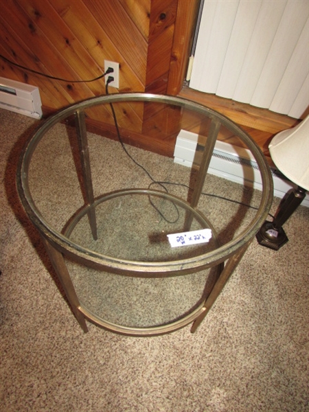 GLASS & METAL ROUND SIDE TABLE WITH SHELF, LAMPS & PREMIUM WOOD CABINET 10 GAME SET