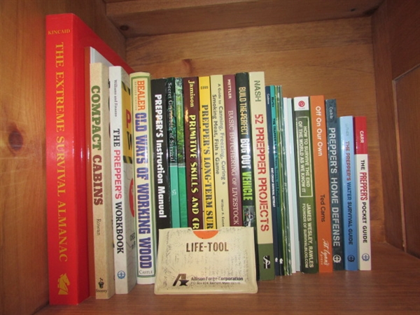 28 BOOKS ON PREPPING, CANNING, SURVIVAL, ETC & A SLEEK POCKET-SIZED LIFE-TOOL