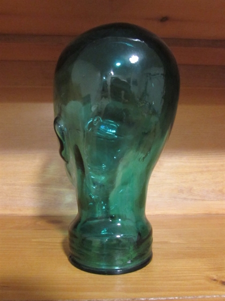 VINTAGE GREEN GLASS FEMALE MANNEQUIN (LIFE-SIZE) HEAD