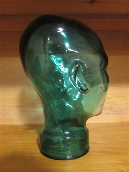 VINTAGE GREEN GLASS FEMALE MANNEQUIN (LIFE-SIZE) HEAD