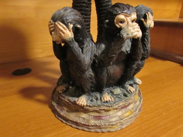 SECRET WOODEN BOX, CLOCK IN LEATHER BOX, SEE NO EVIL, SPEAK NO EVIL, HEAR NO EVIL QUARTZ DESK CLOCK