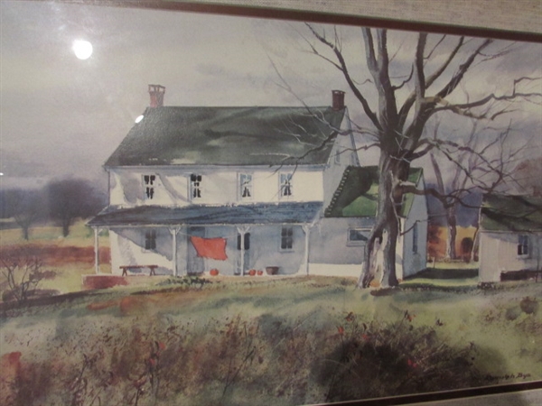 WATERCOLOR RANCH HOUSE ART - FRAMED & MATTED UNDER GLASS