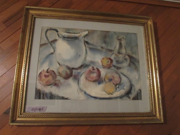 STILL LIFE WATERCOLOR ART - FRAMED UNDER GLASS