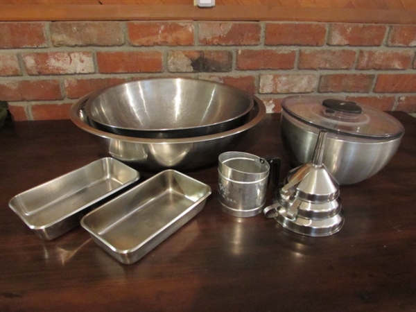 STAINLESS STEEL BOWLS, SALAD SPINNER, FUNNELS & MORE