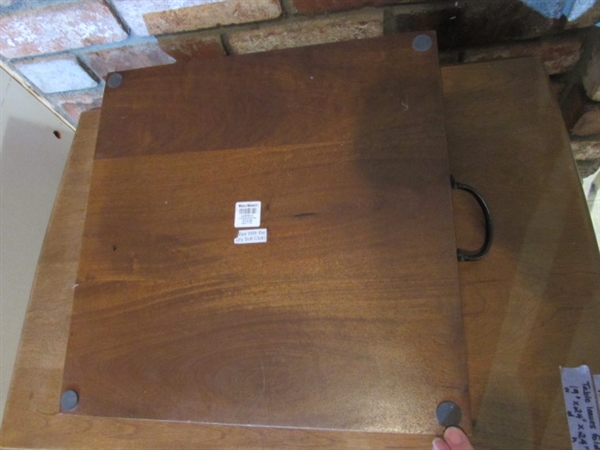 VINTAGE SOLID WOOD DROP LEAF SIDE TABLE & TEA SEAT WITH TRAY