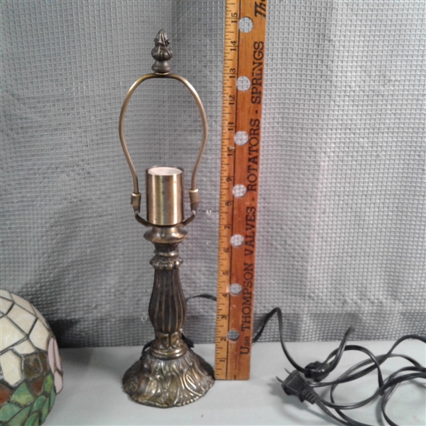 Small Brass Lamp and Stained Glass Shade