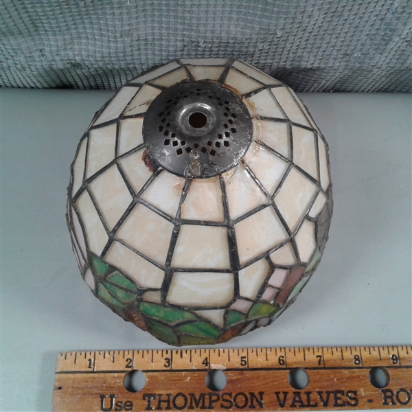 Small Brass Lamp and Stained Glass Shade