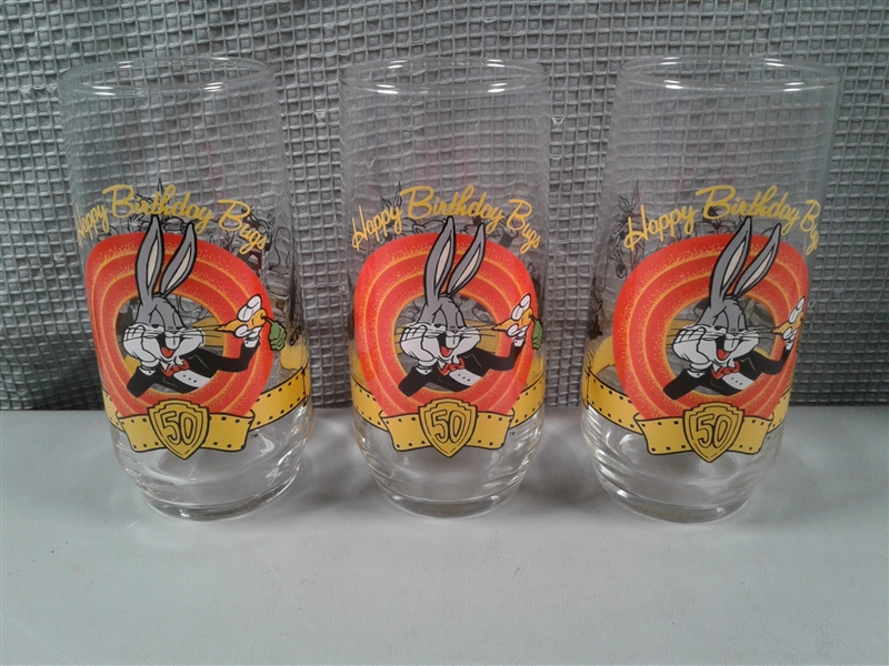 Set Of 3 Bugs Bunny 50th Anniversary Glasses