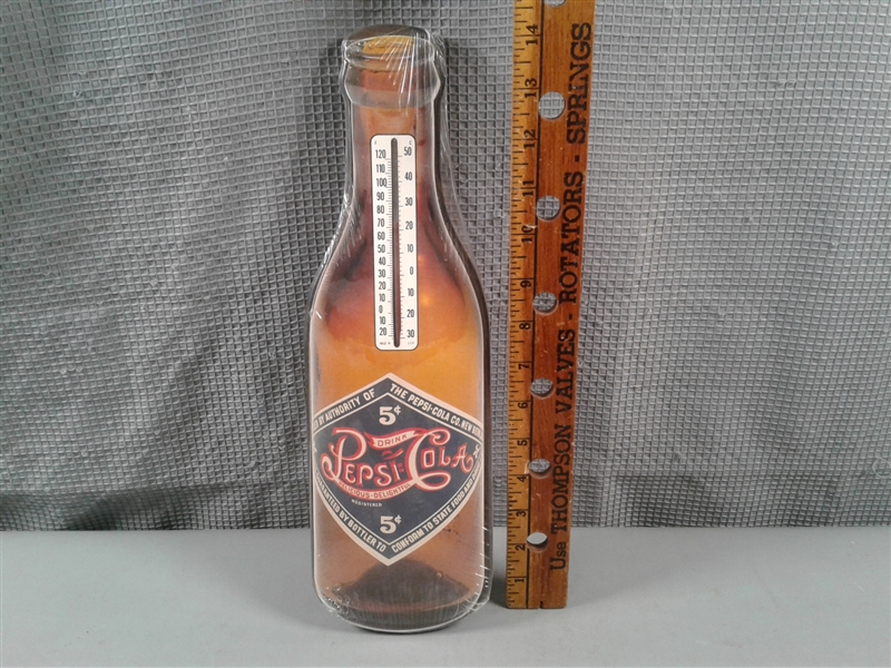 Wood Pepsi Cola Plaque with Thermometer