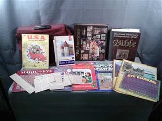 Book Bag, Magic Eye Books, We Americans, Sketchbook Paper etc.