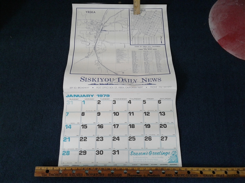 Vintage 1979 Calendar with Yreka & Montague Maps