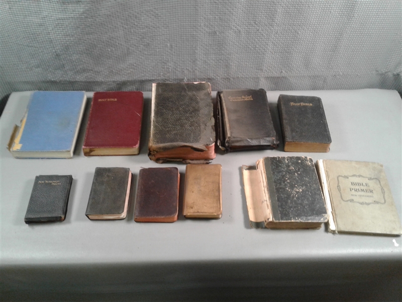 9 Vintage Bibles, Bible Primer and Aubrey 