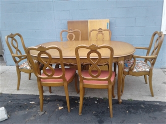 Dining Table and 6 Upholstered Chairs with 2 Leaves