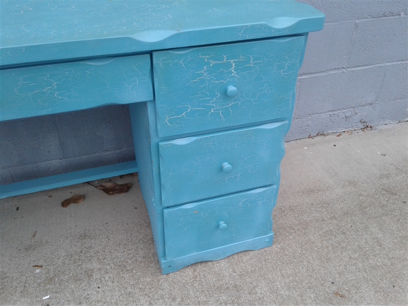 Adorable Teal Desk with Crackle Paint Finish