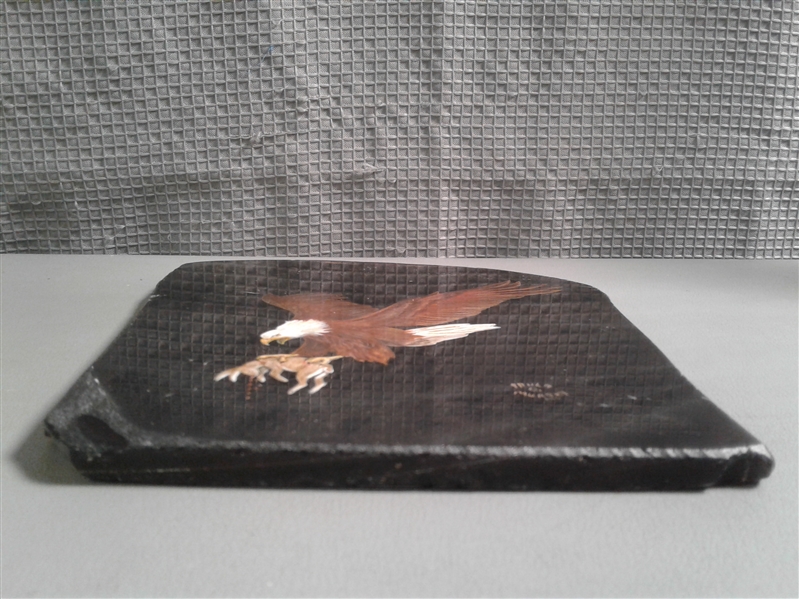 Eagle Catching Prey Hand Painted on Obsidian by Paula O. Murphy