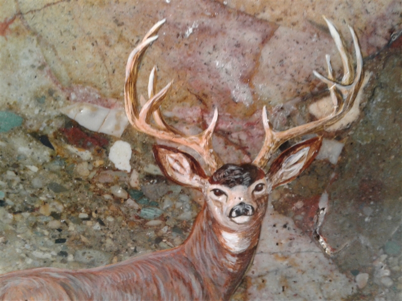 Still Life Buck Hand Painted on Natural Stone by Paula O. Murphy