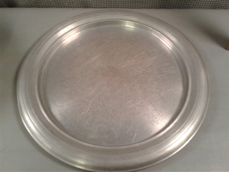 Vintage Aluminum Cake Plate and Cover with Wood Acorn Handle & Spring-form Pan